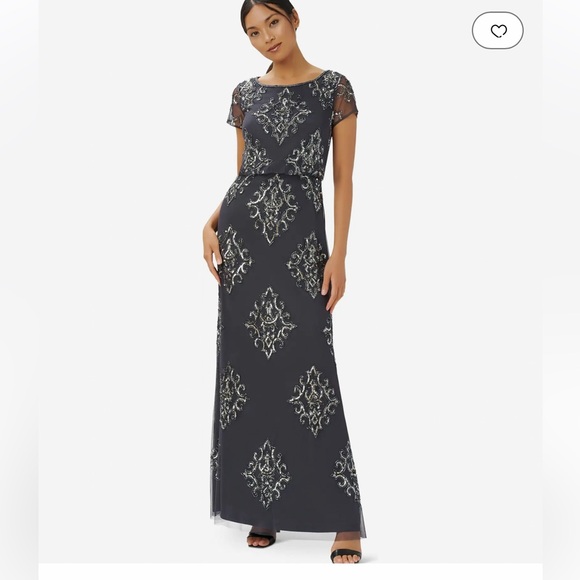 NWT Cap Sleeve Beaded Blouson Gown - Picture 1 of 8